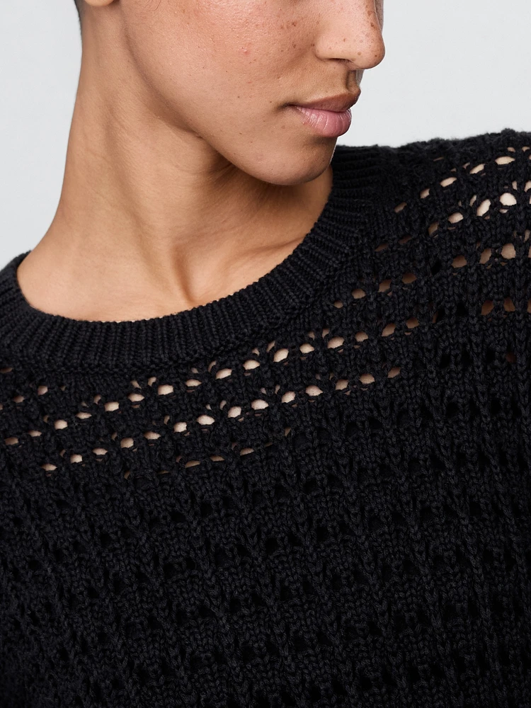 100% Cotton Crochet Crewneck Sweater