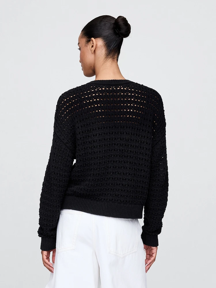 100% Cotton Crochet Crewneck Sweater
