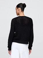 100% Cotton Crochet Crewneck Sweater