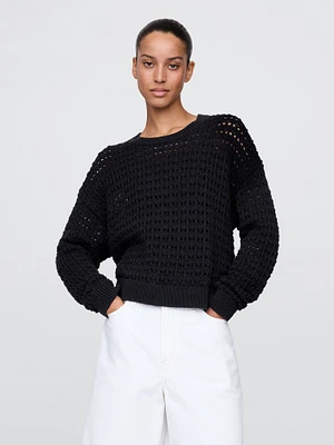 100% Cotton Crochet Crewneck Sweater