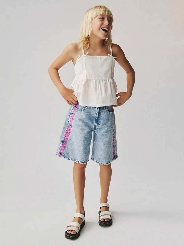Lilo & Stitch Kids Embroidered Longline Denim Shorts