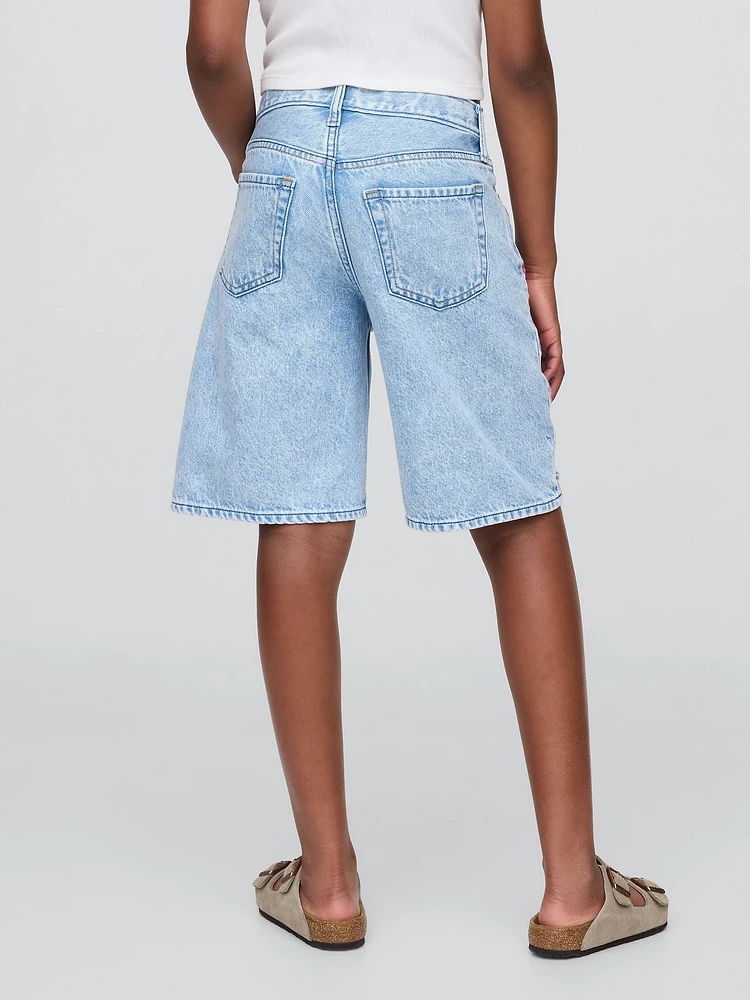Lilo & Stitch Kids Embroidered Longline Denim Shorts