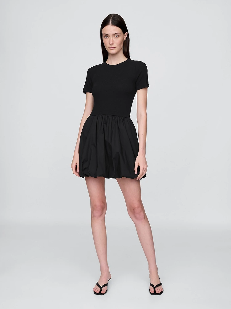 Modern Mixed Media Bubble Mini Dress