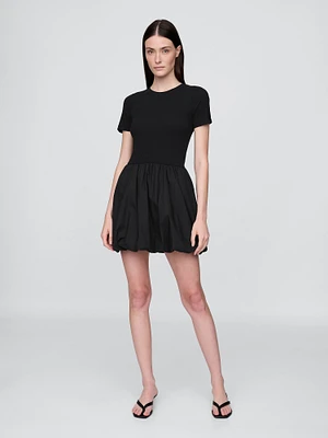 Modern Mixed Media Bubble Mini Dress