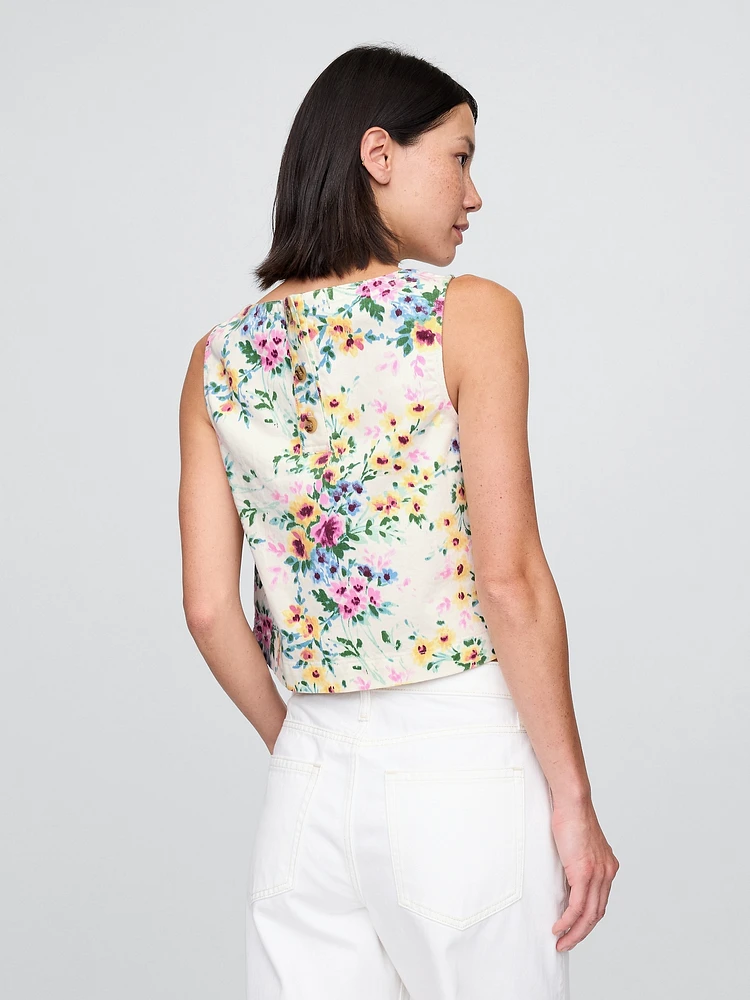 Denim Floral Crop Shell Tank Top