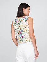 Denim Floral Crop Shell Tank Top
