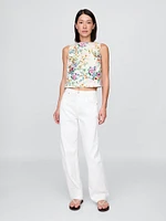 Denim Floral Crop Shell Tank Top