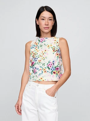 Denim Floral Crop Shell Tank Top