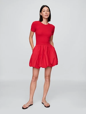 Modern Mixed Media Bubble Mini Dress