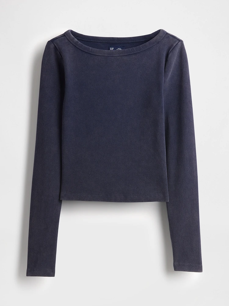 Heavyweight Rib Boatneck Crop T-Shirt