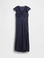 Lace-Trim V-Neck Crepe Maxi Dress