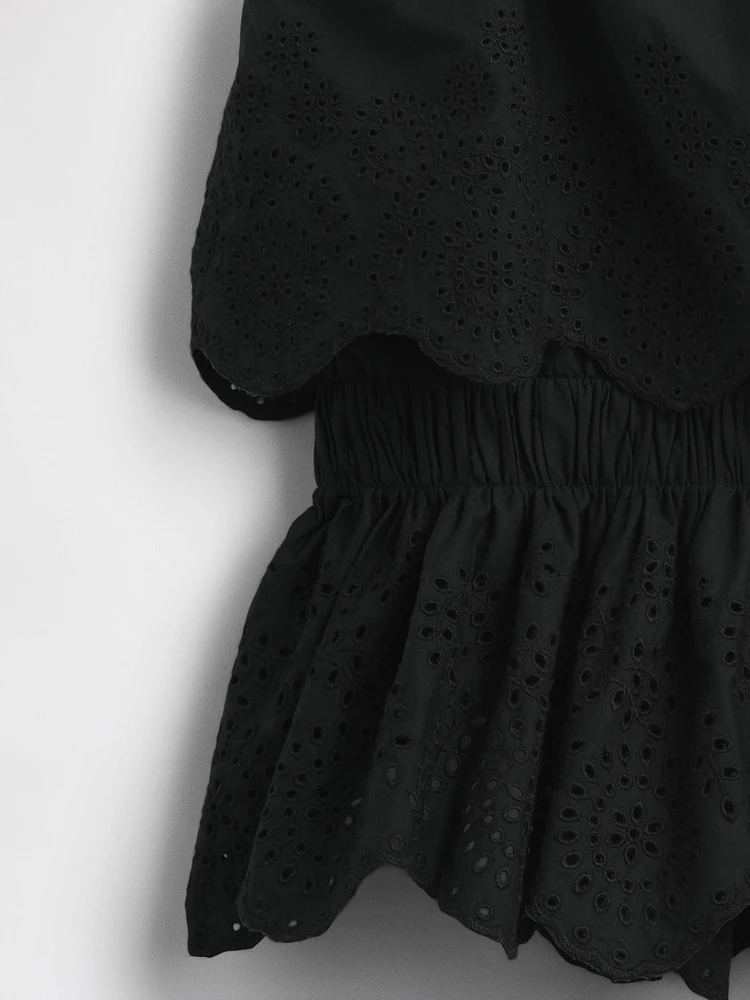 Poplin Eyelet Ruffle Top