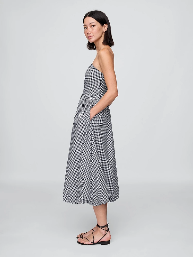 Poplin Gingham Bubble Midi Dress