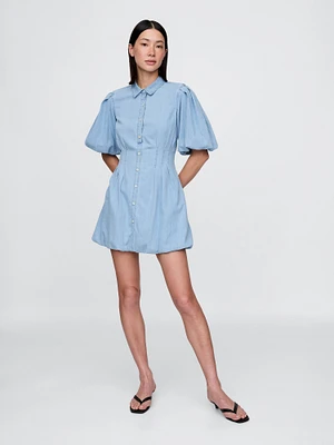 Denim Bubble Mini Shirtdress