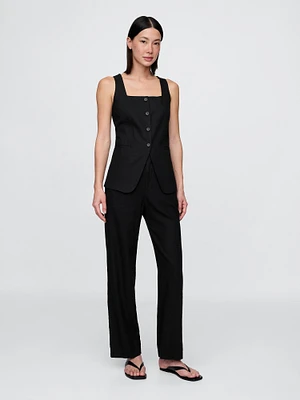 Linen-Blend Relaxed Straight Ankle Pants