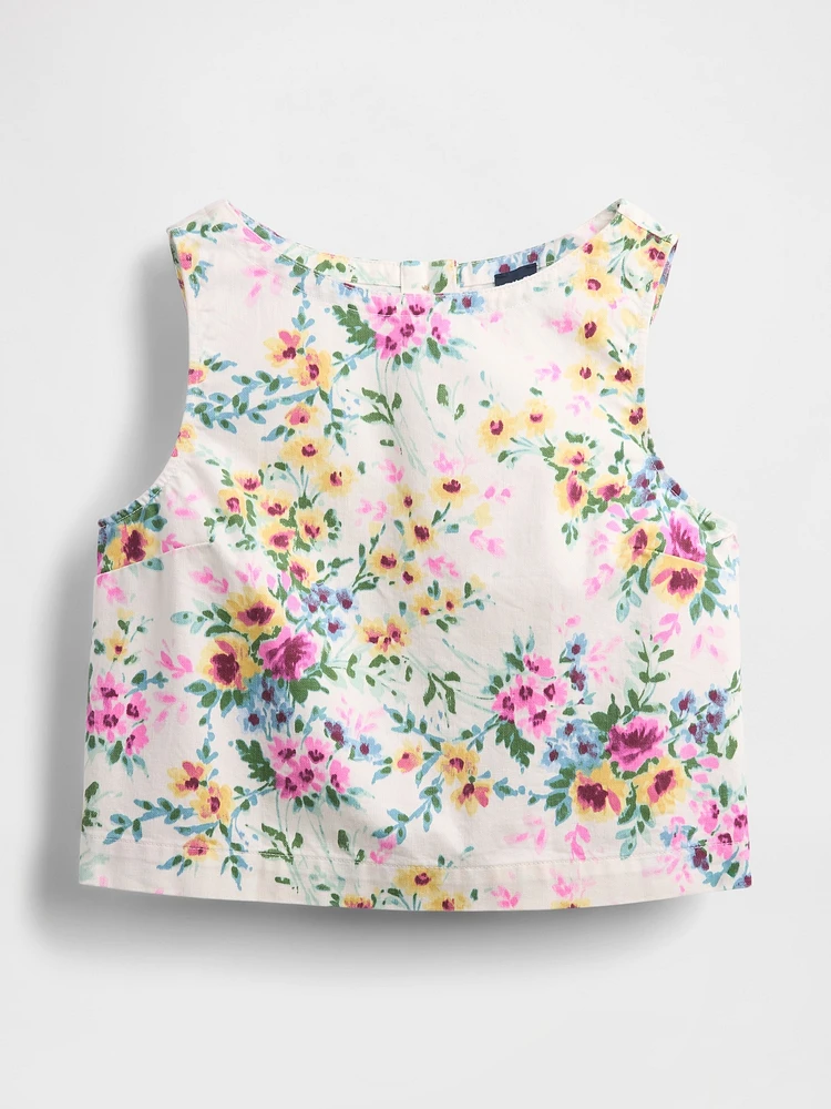 Denim Floral Crop Shell Tank Top