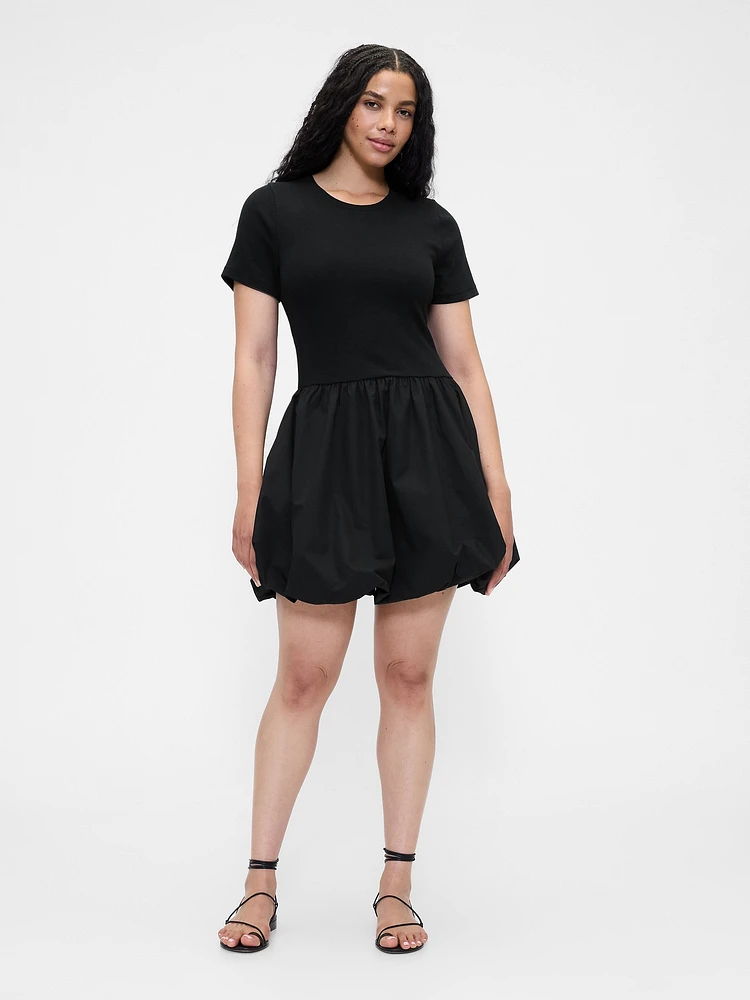 Modern Mixed Media Bubble Mini Dress
