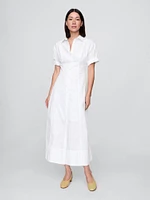 Poplin Roll-Cuff Midi Shirtdress