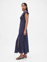 Lace-Trim V-Neck Crepe Maxi Dress