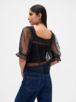 Sheer Tulle Embroidered Top