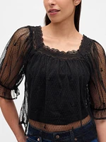 Sheer Tulle Embroidered Top