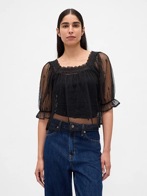Sheer Recycled Tulle Embroidered Top