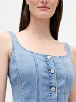 Denim Seamed Button-Front Maxi Dress