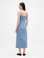 Denim Seamed Button-Front Maxi Dress