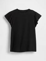 Linen-Blend Flutter-Sleeve T-Shirt