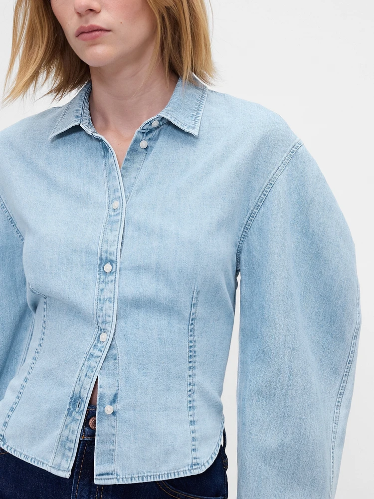 Denim Balloon-Sleeve Shirt