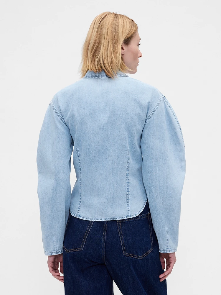 Denim Balloon-Sleeve Shirt