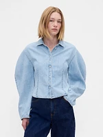 Denim Balloon-Sleeve Shirt