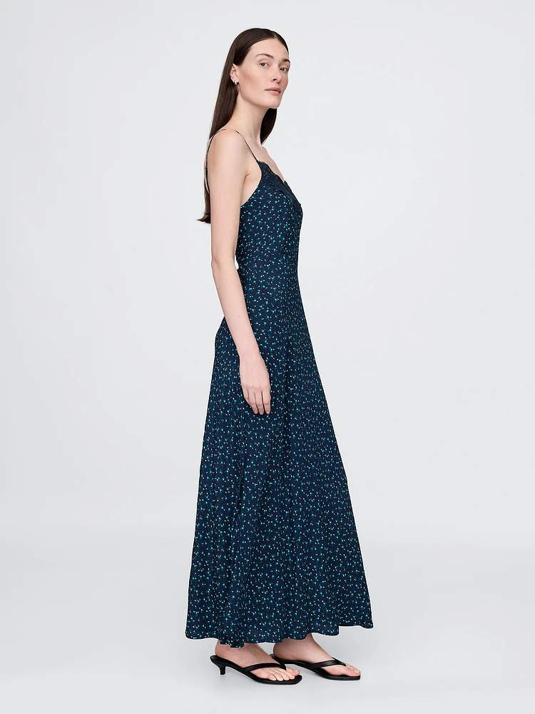 Crepe Lace-Trim Sweetheart Maxi Dress