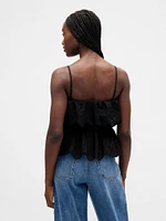 Poplin Eyelet Ruffle Top