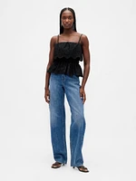 Poplin Eyelet Ruffle Top