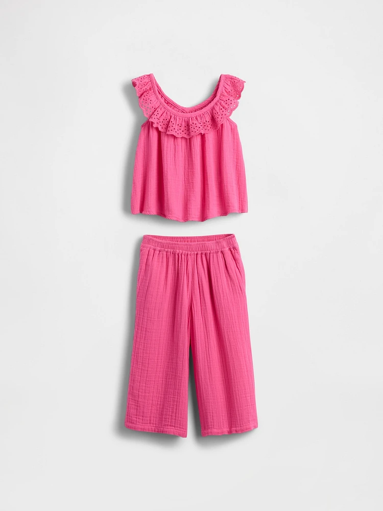 Baby & Toddler Gauze Eyelet Ruffle Outfit Set