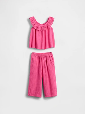Baby & Toddler Gauze Eyelet Ruffle Outfit Set