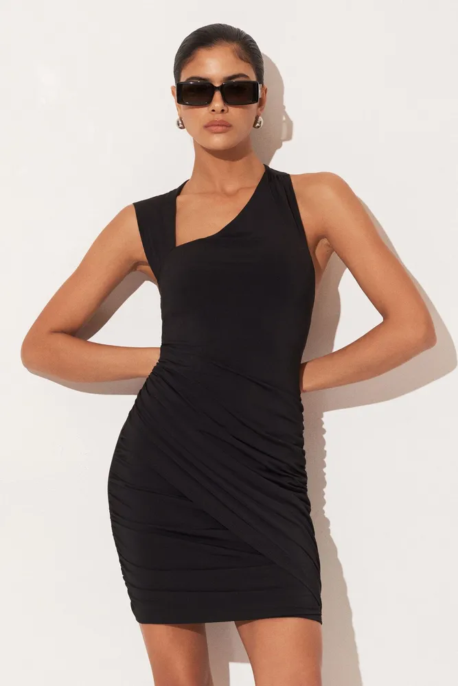 Asymmetrical Ruched Mini Dress