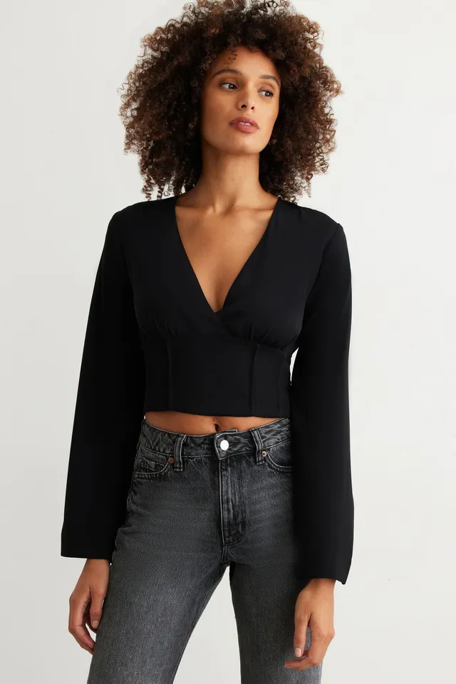 Forever 21 Women's Contour Sculpt Long-Sleeve Crop Top in