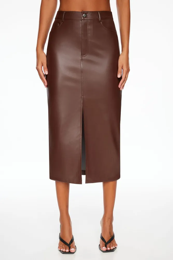 Gigi Faux Leather Midi Skirt Greys