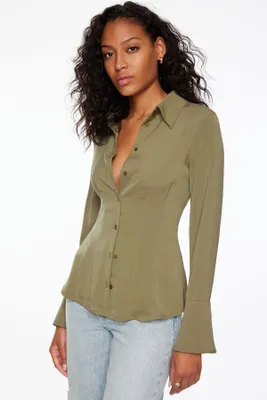 Fitted Satin Button Up Shirt