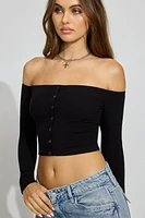 Off Shoulder Snap Front Top