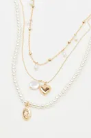 Set of 3 Pearl & Charm Necklace