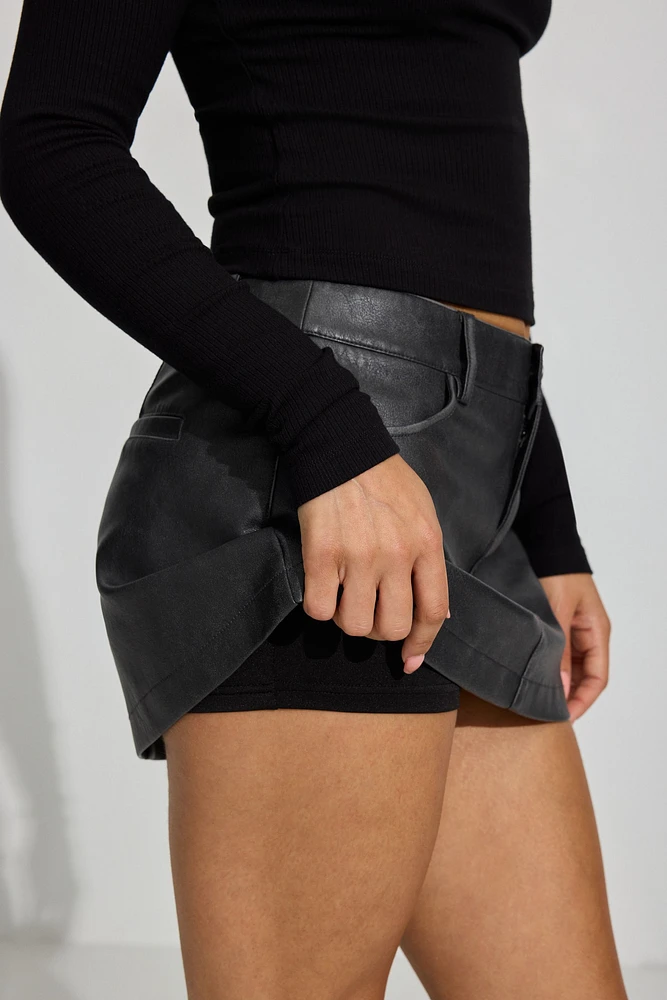 Brynn Faux Leather Micro Skort