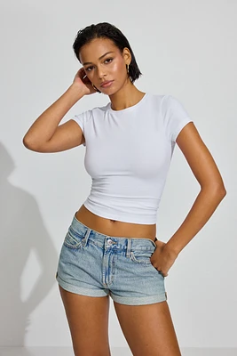 Short en denim à revers et taille basse