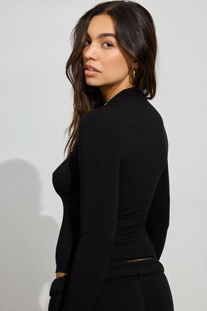 Funnel Neck Long Sleeve Top