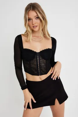 Long Sleeve Lace Up Corset Top