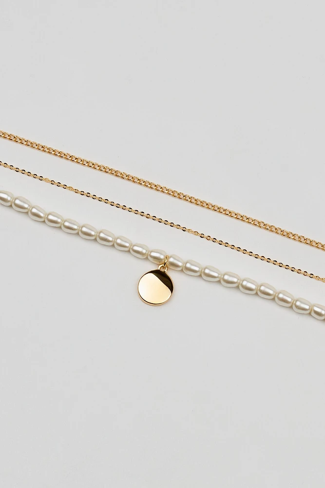 Ensemble de 3 colliers à perles et chaînes