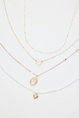 Set of 4 Heart, Pearl & Locket Necklaces
