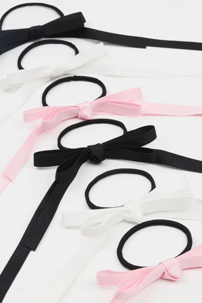 Set of 6 Ribbon Bow Hair Elastics